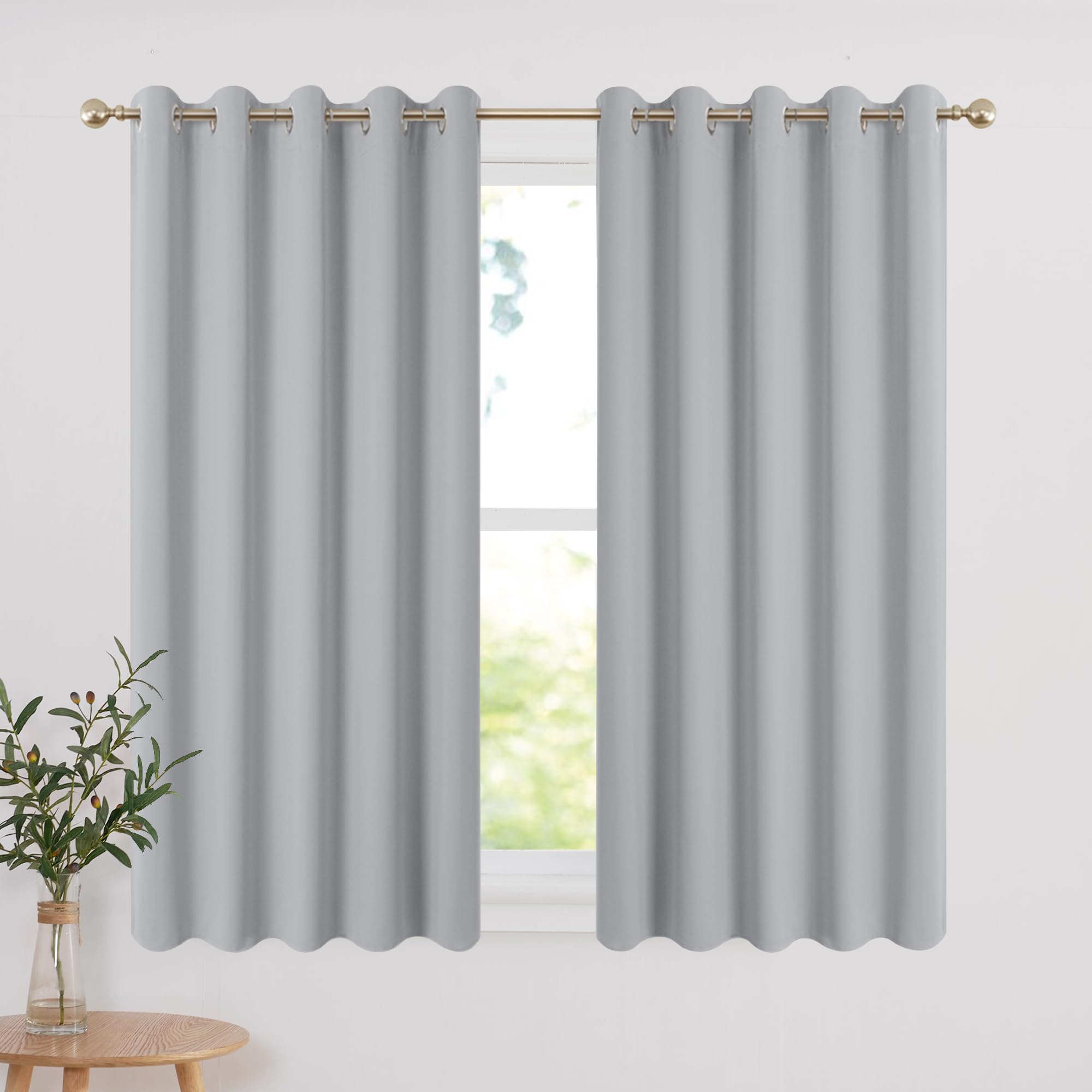 PONY DANCE Tende Oscuranti per Finestre Piccole Corte 2 Pezzi L 167 x A 137 cm Tende Cameretta Bambini Moderne con Anelli Curtains Termiche Isolanti per Interni, Grigio Chiaro
