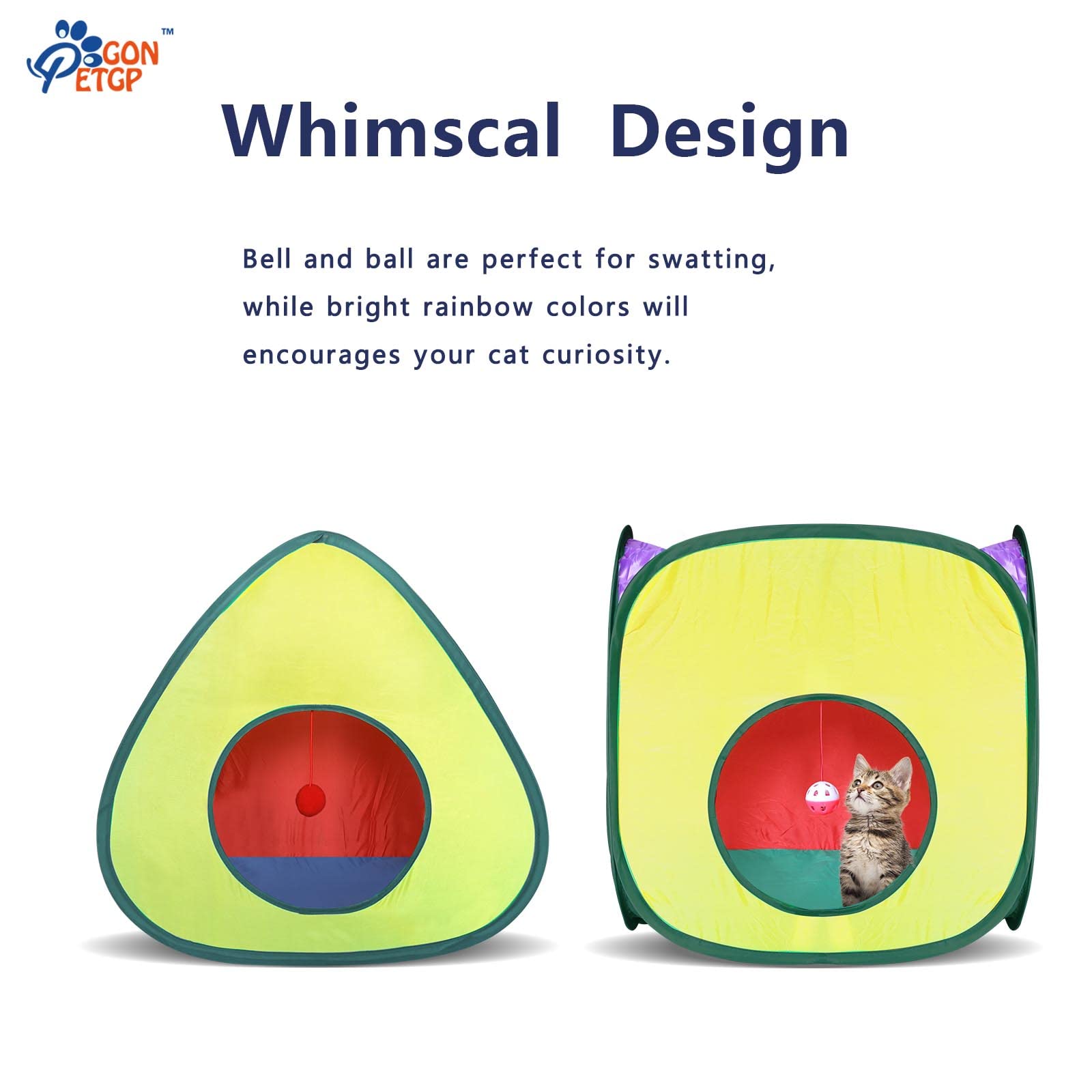 GONPETGP Cat Tunnels for Indoor Cats with Cube Tent Toys Combo, Pop Up Collapsible Crinkle Interactive Peek Hole, Cat Tube with Play Ball and Bell for Kitten, Puppy, Kitty, Rabbit - Set of 3