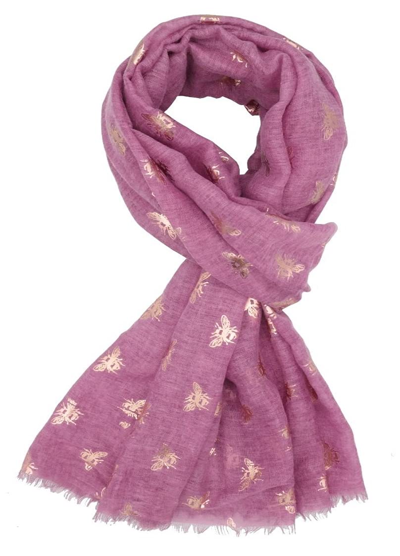 Lilyrosa Women's Plum Lilyrosa® Bee Scarf Bumble Bees Grey Blue Silver Pink Rose Gold Bees Shawl Wrap (Plum)
