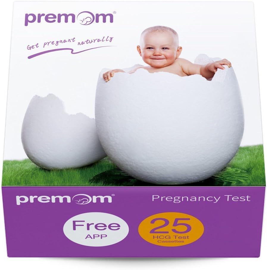 Premom Pregnancy Test Cassette, 25 Pack of Individually-Sealed hCG Urine Tests with Pipettes, Professional-Class Reliability, Powered by Premom Ovulation Predictor App_#PMC-125 (25 Tests)