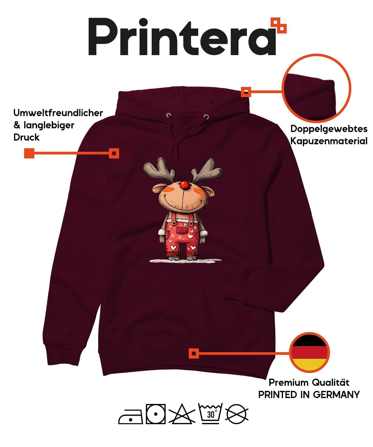 Rudolf renifer czerwony nos Boże Narodzenie uroczy prezent kreskówka unisex bluza z kapturem bluza z kapturem