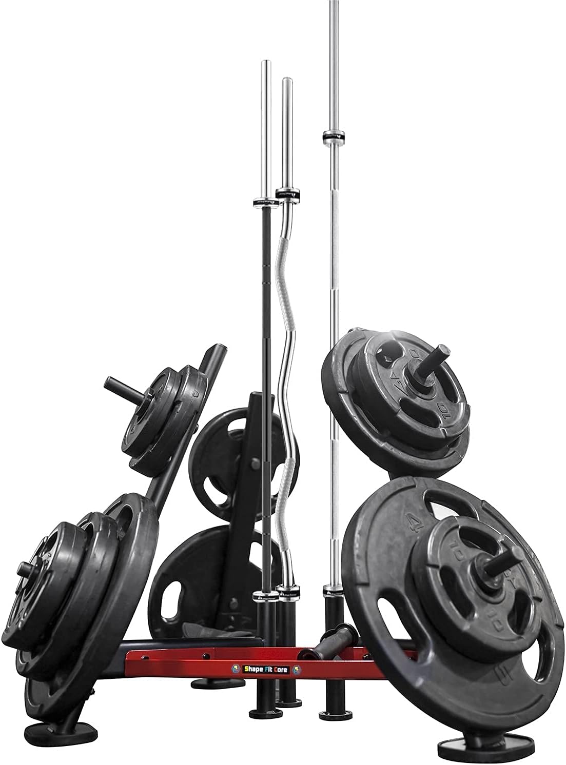 Barbell Olympic Plate Tree Storage-Dumbbell Weight Rack with 4,6,8 Weight Pegs 440~880LBS Capacity & Standard 1.1 Inch(28mm) Diameter Bar Holders [SFC-720]