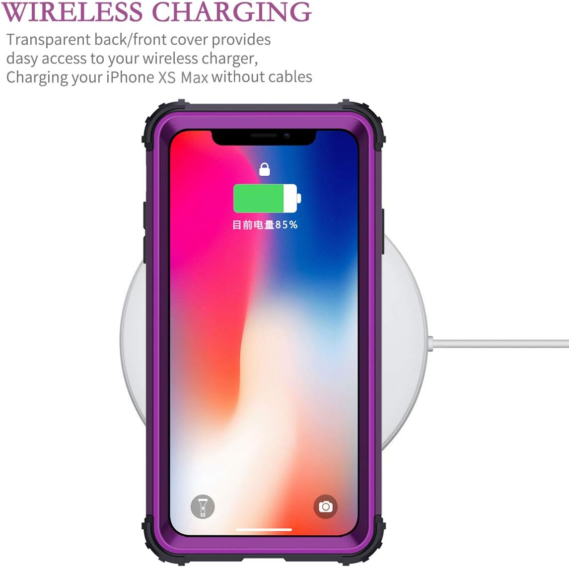 LONTECT Compatible iPhone Xs Max Case Glitter Sparkle Bling Heavy Duty Hybrid High Impact Shockproof Protective Cover Case for Apple iPhone Xs Max 2018 6.5 Display, Shiny Purple