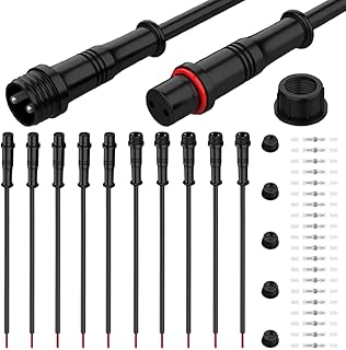 DKARDU 5 Pairs Waterproof 2 Pin LED Connector Cable Set - Male & Female Plug (Small Size) with 0.2 mmÂ² 24AWG Wire, IP67 20cm Extension Cable for Car, Truck, Boat, Indoor/Outdoor LED Strip Lights