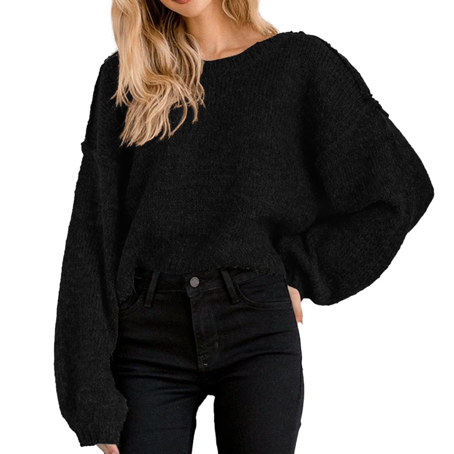 Jumppmile Women Oversized Cropped Sweater Long Sleeve Crewneck Crop 2025 Fall Winter Pullover