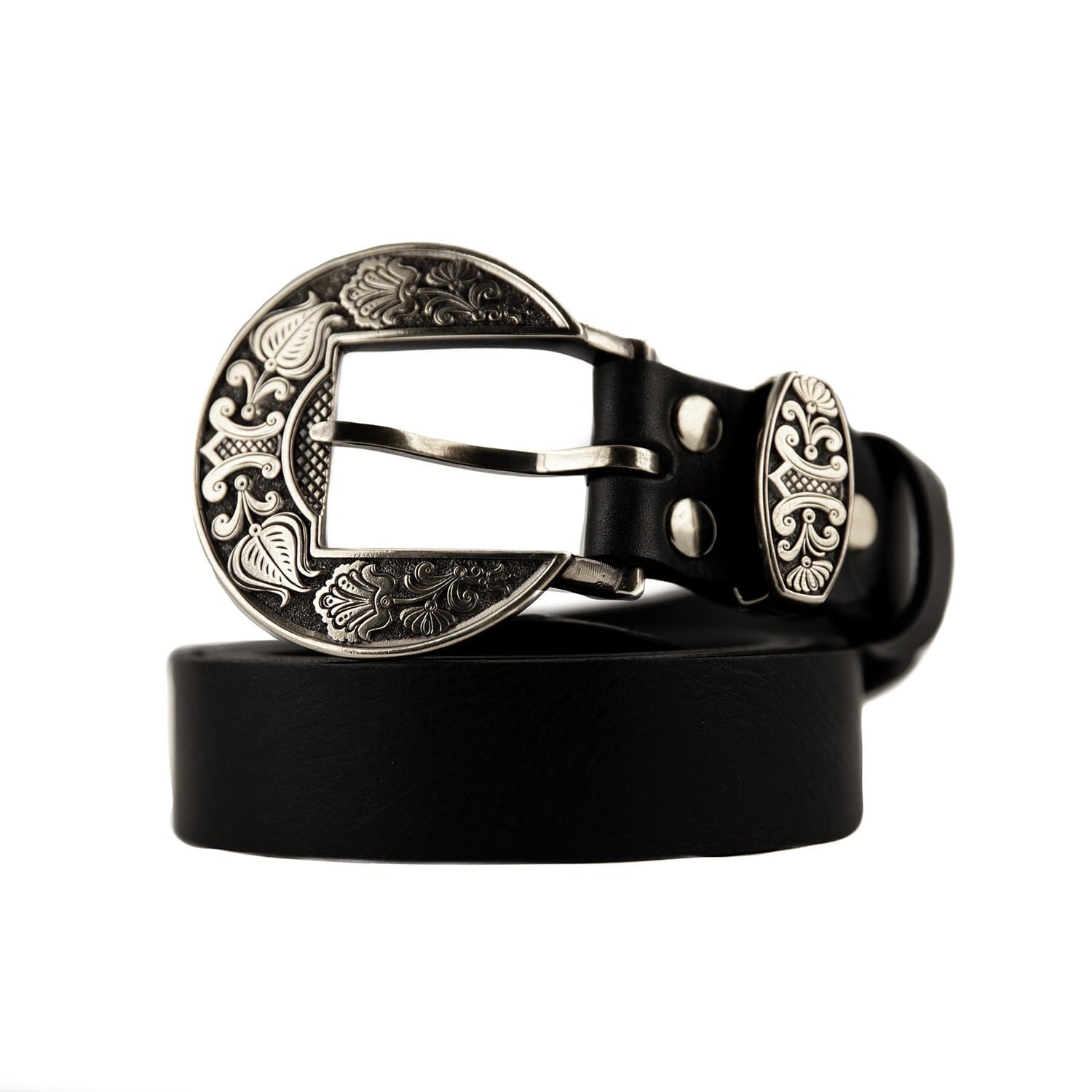Womens skinny leather belt with handmade German silver buckle Flowers and Petals thin multicolor classic elegant belt Blossom