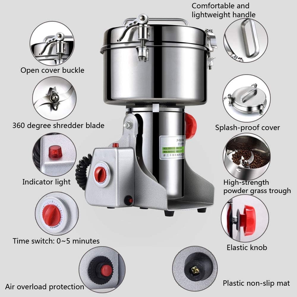 2500G Food Grinder Machine Electric Herb Grain Spice Grinder High Speed Grain Mill Stainless Steel Swing Type Mill Ultra-Fine Powder Grinding Machine for Kitchen Herb Spice Pepper Coffee Corn 220V