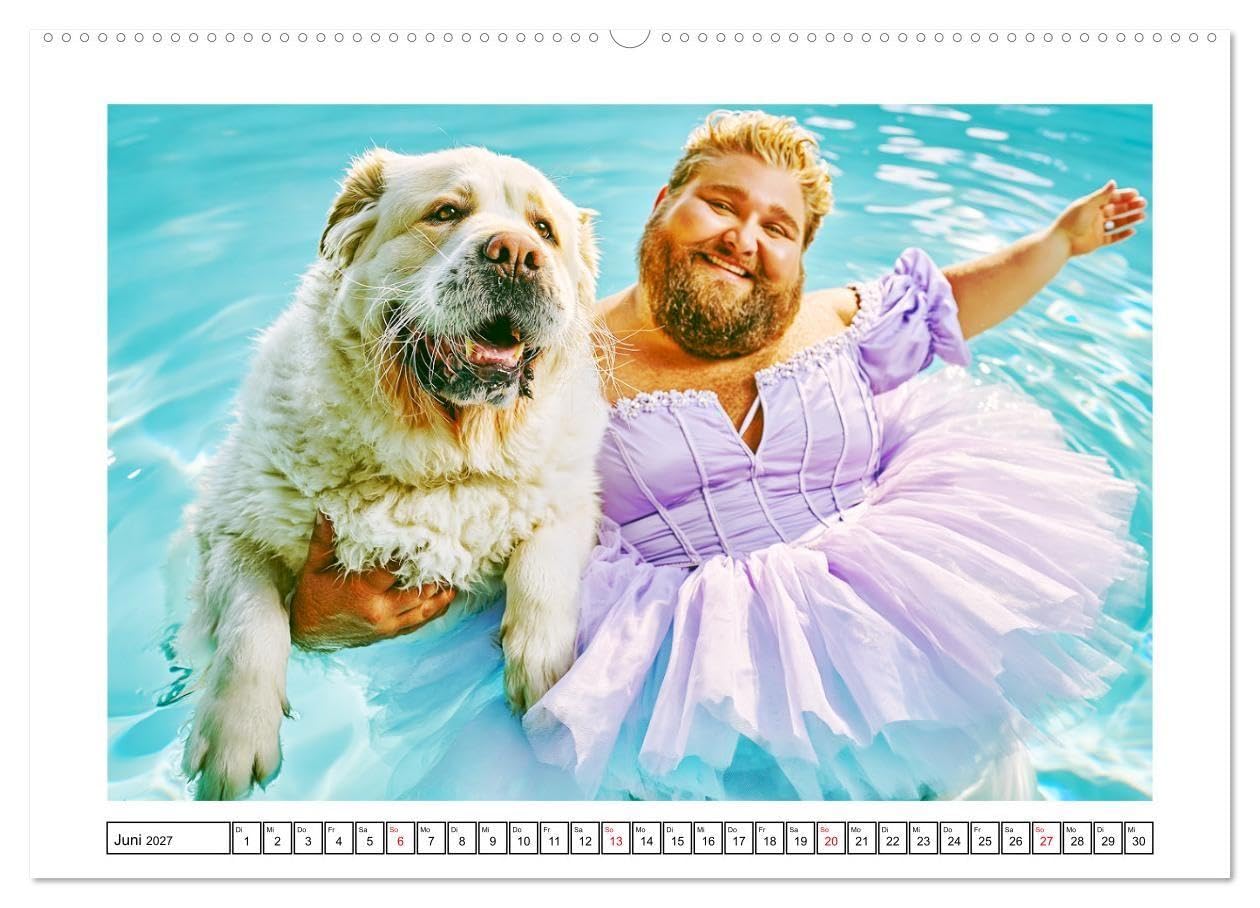 Schwere Jungs mit Hund. Pfundskerle, Humor und gute Laune (hochwertiger Premium Wandkalender 2027 DIN A2 quer), Kunstdruck in Hochglanz: Humorvolle ... Männern und ihren Hunden (CALVENDO Spass)