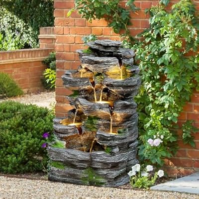 TITIMO 7-Tier Cascading Rock Water Fountain Outdoor Garden Waterfall with Lights,Fountain Indoor Decor for Garden, Patio, Backyard, Deck, Porch and Home Art Decor (24" H)
