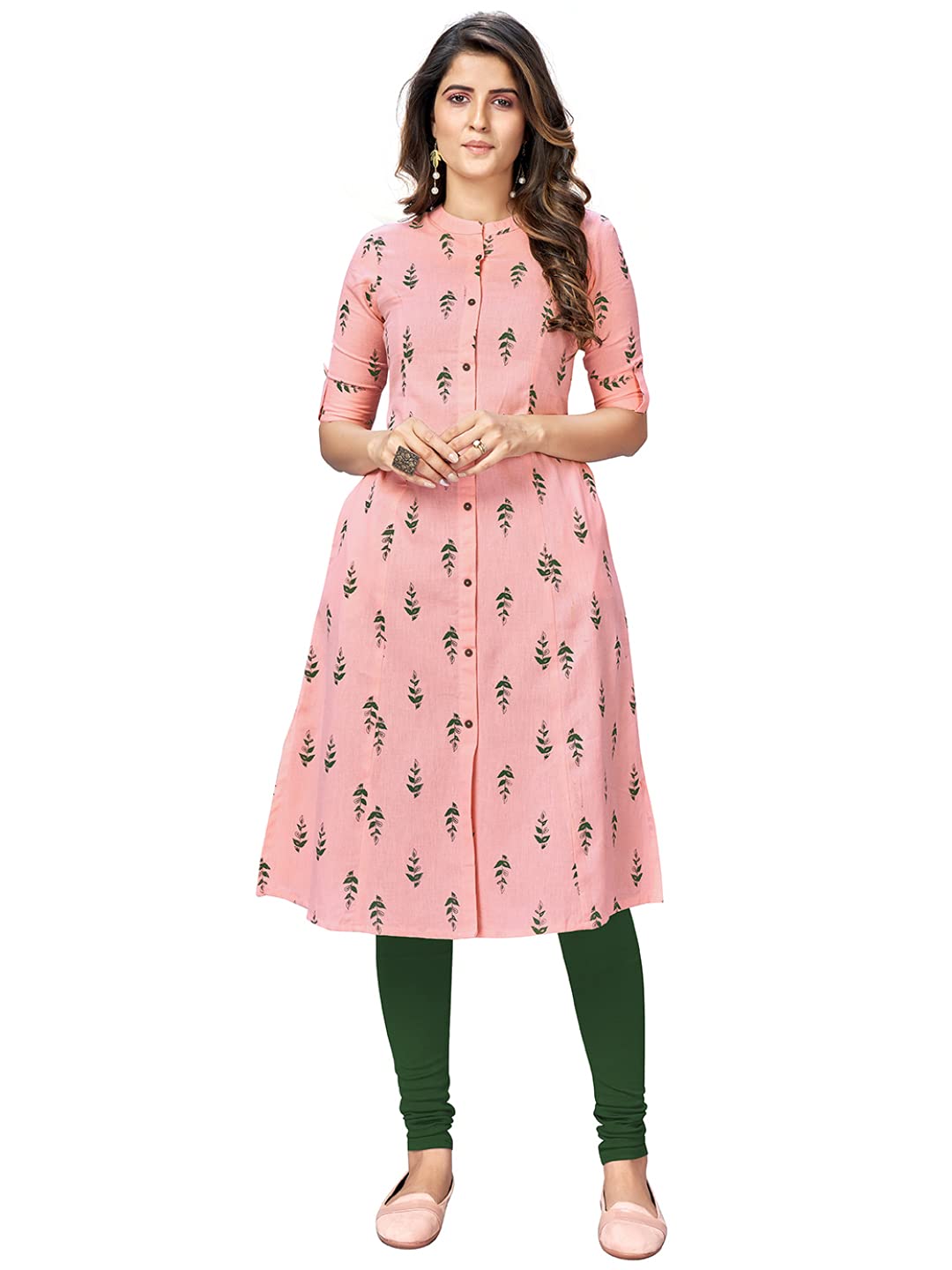 Vbuyz Printed A-Line Cotton Pink Kurta for Woman | Cotton Kurtas for Women | Ethnic Dresses for Women | A-Line Kurtas Kurtis | Designer Kurta | Long Kurtas for Women | Printed Kurtas