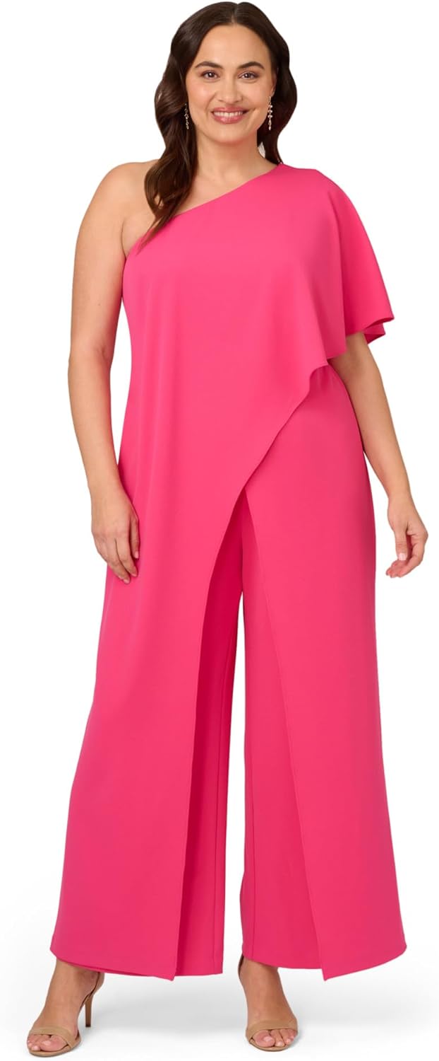 Adrianna Papell Women's One Shoulder Jumpsuit, Watermelon Bliss, 20