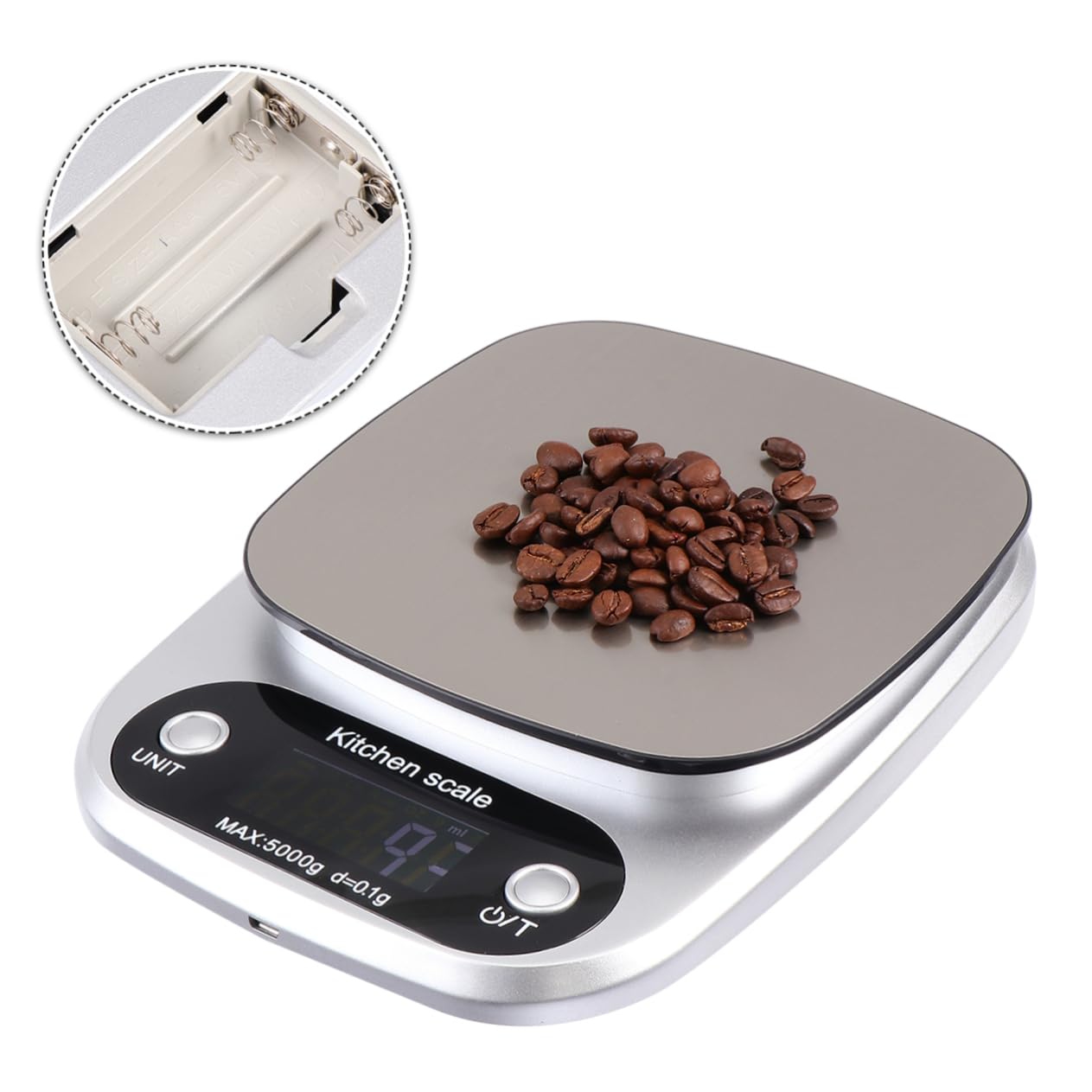 Zerodeko Báscula de Cocina Digital Portátil de Acero Inoxidable Capacidad de 5kg y Precisión de 0,1g Adecuado para Uso en Cocina y Joyería