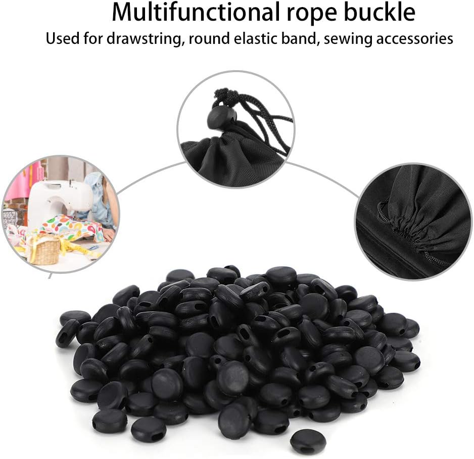 400Pcs Cord Locks Silicone Toggles Adjustment Buckle Silicone Anti-Slip Face Cover Ear Band Extension Rope Connectors for DIY Crafts Supplies(black)