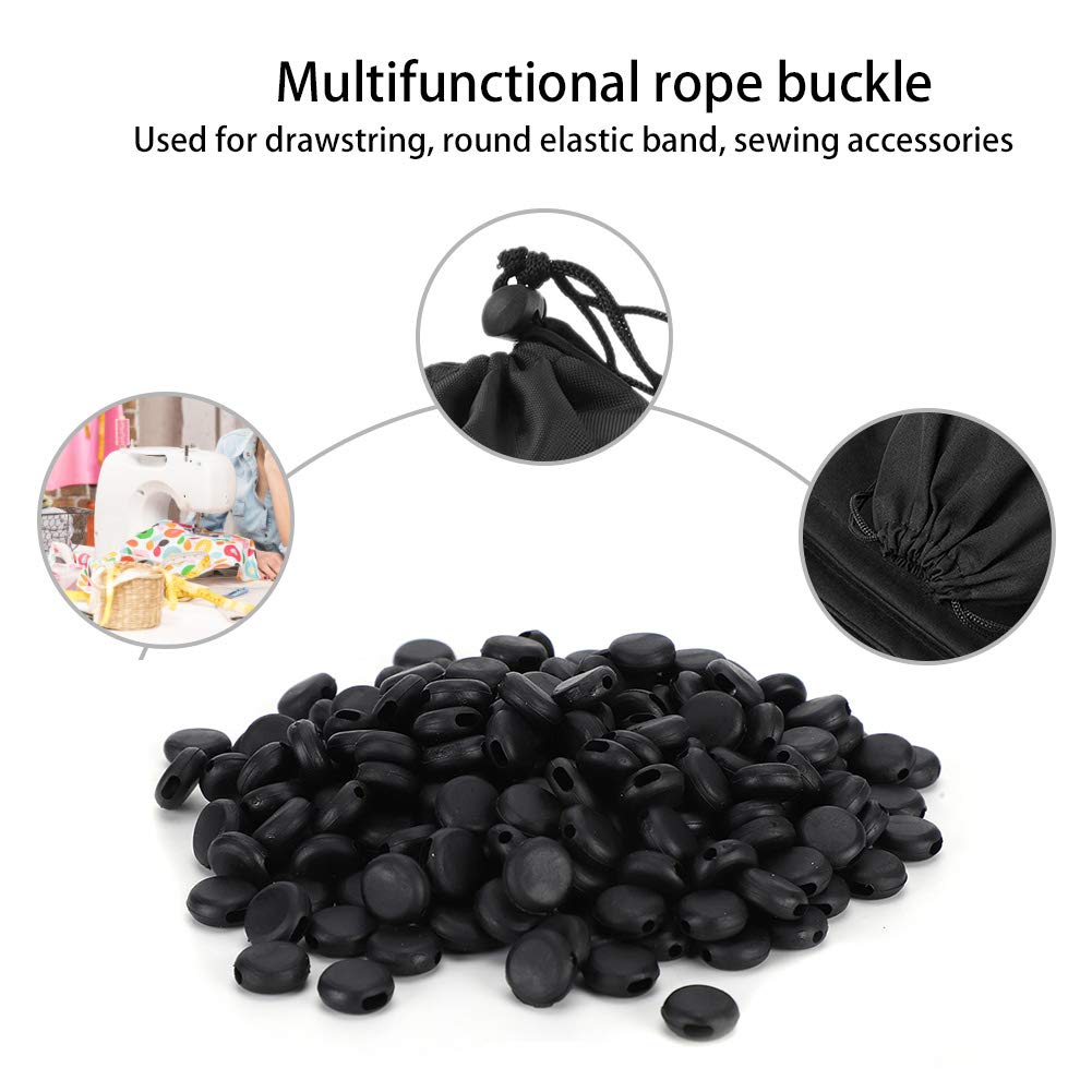 400PCS Silicone Mask Adjuster, Anti Slip Comfortable Cord Stopper Flat Round Mask Ear Saver for Crafts DIY Accessories (Black)