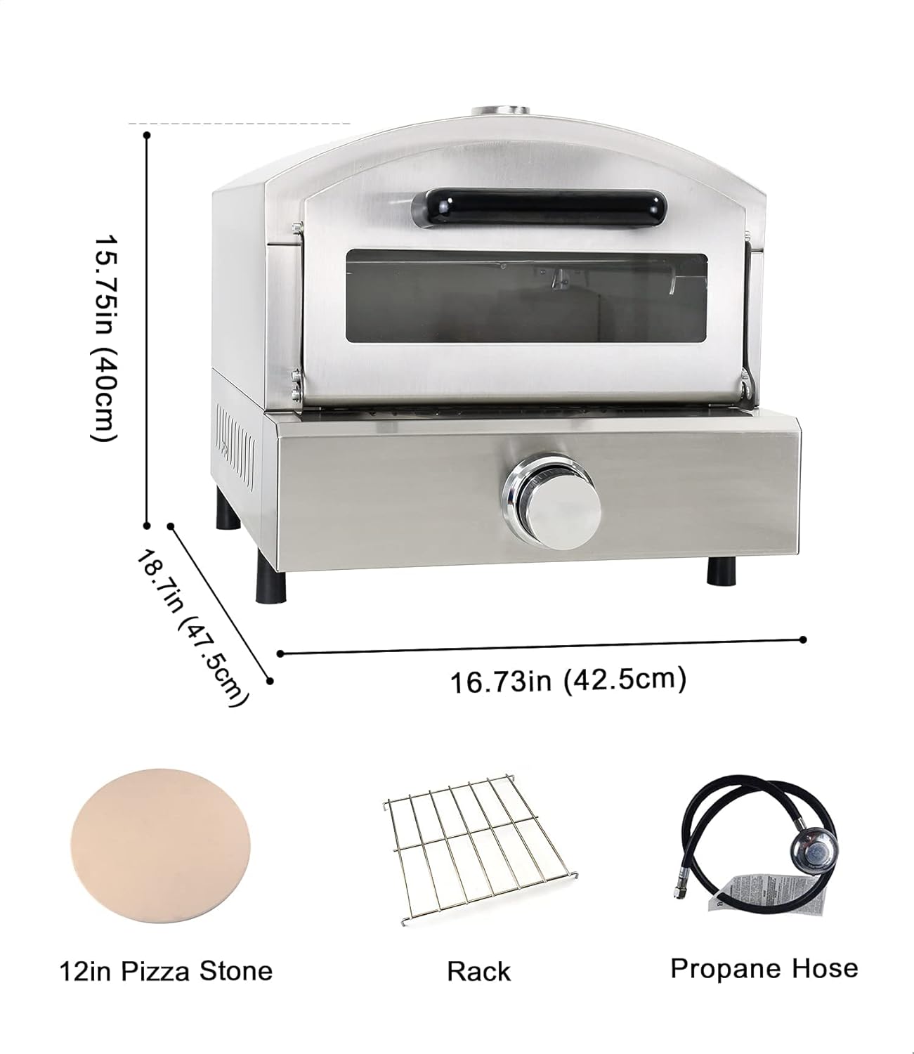 Gas Pizza Oven Countertop Stainless Steel Pizza Maker with 12 Inch Round Pizza Stone Portable Pizza Stove for Party Outdoor Cooking Commercial/Home