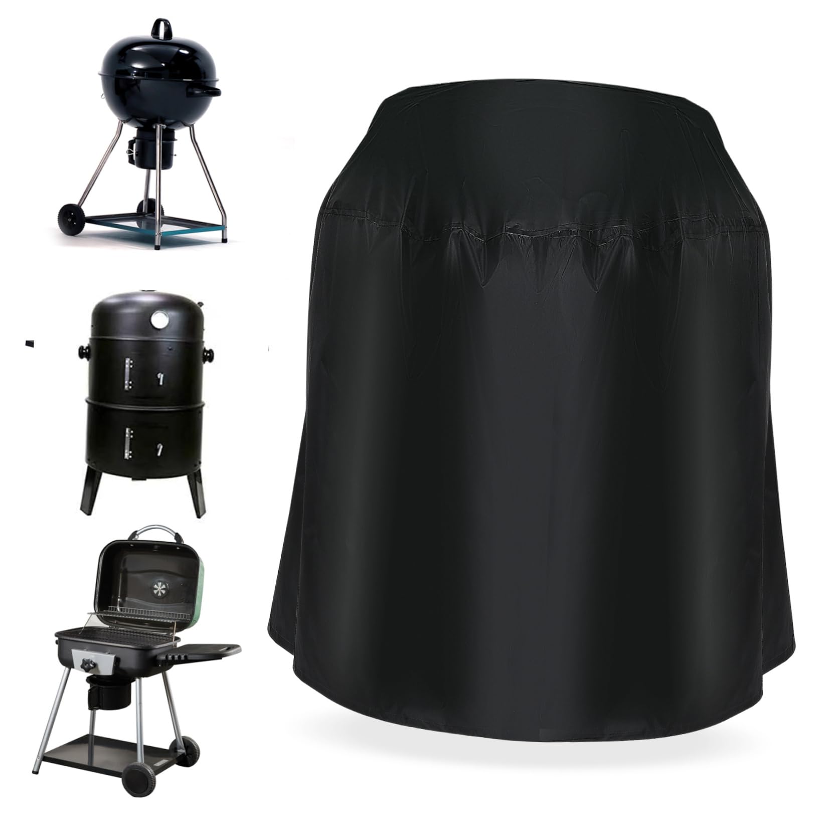 Happyyami Funda para Barbacoa Exterior Redonda, de Fibra de Poliéster, Negra, Resistente Lluvia Sol, Adecuado para Fuego y Parrillas de Carbón