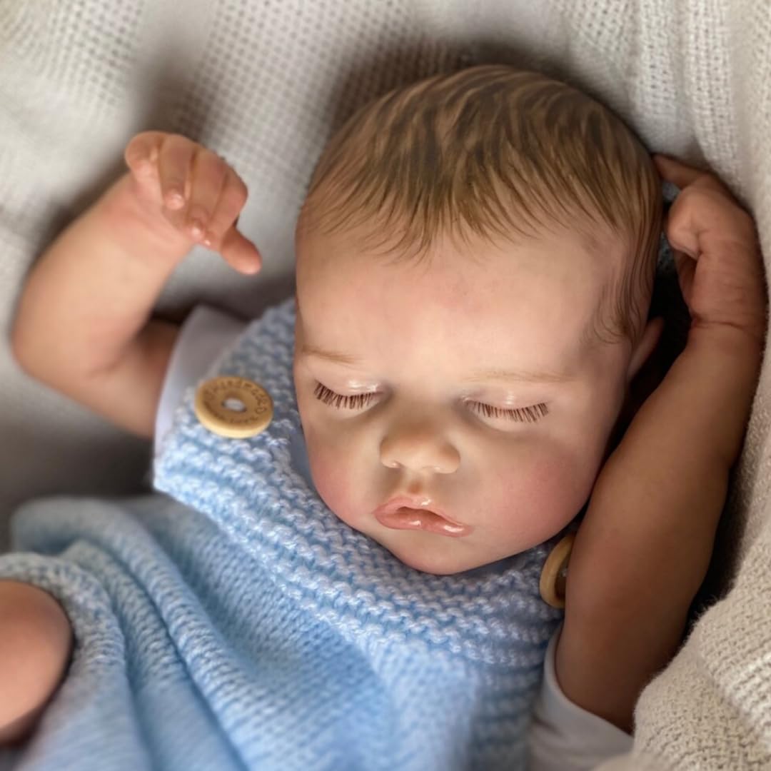 MAIHAO Bambole Reborn Maschio 18 pollici Bambole Reborn Corpo Morbido Tessuto, Originali Sembra un vero Bambino, Bambole Reincarnate Bambola Reale Ragazzo con gli occhi chiusi (blu)