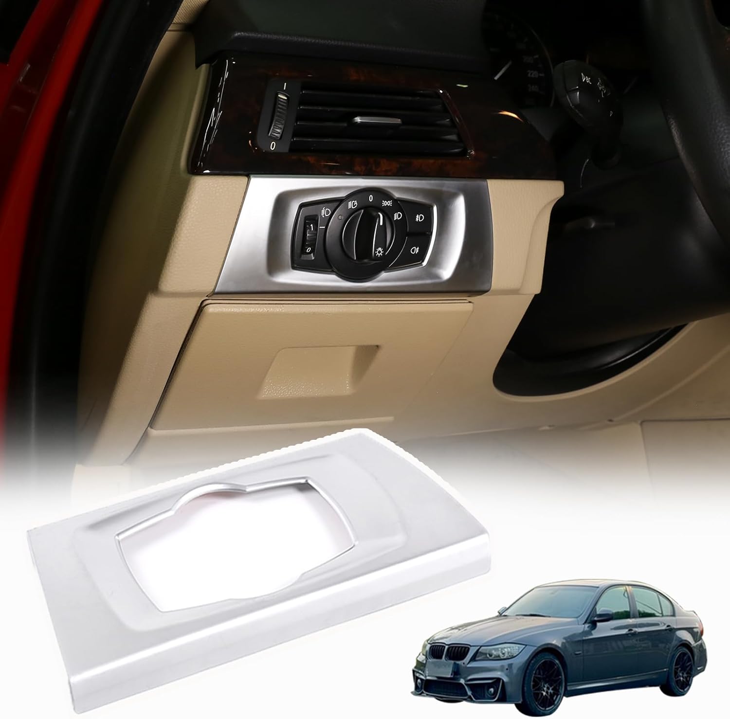 Car Headlight Switch Button Knob Cover Trim Compatible with BMW 3 Series E90 2005-2012,Headlight Switch Button Trim Lamp Switch Frame Cover Trim Interior Decoration Accessories (Carbon Fiber Pattern)