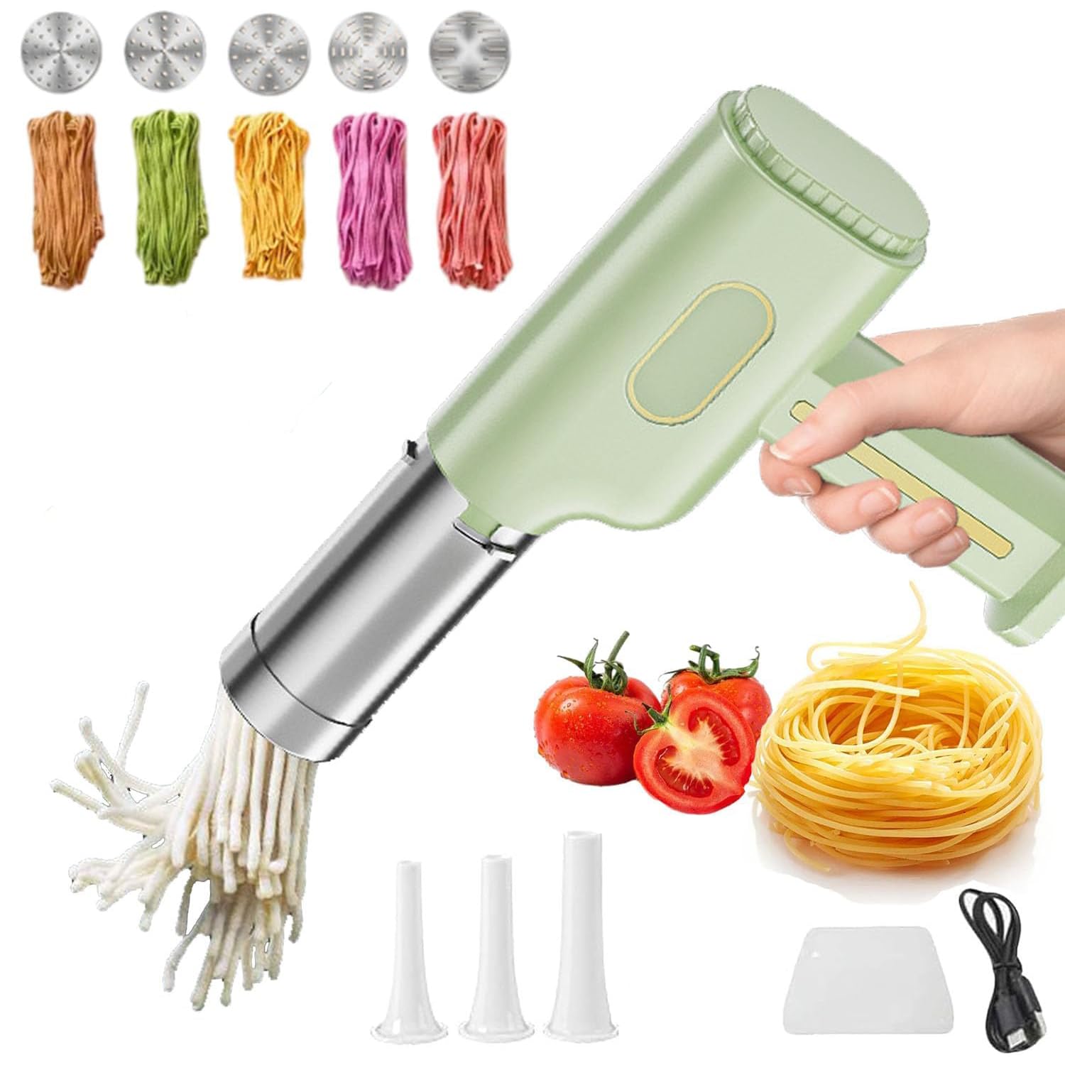 FLORISELL Handheld Electric Pasta Maker, Cordless Noodle Machine for Homemade Pasta and Sausage, Easily Create Various Flavors and Shapes, Portable Design, Powerful Motor