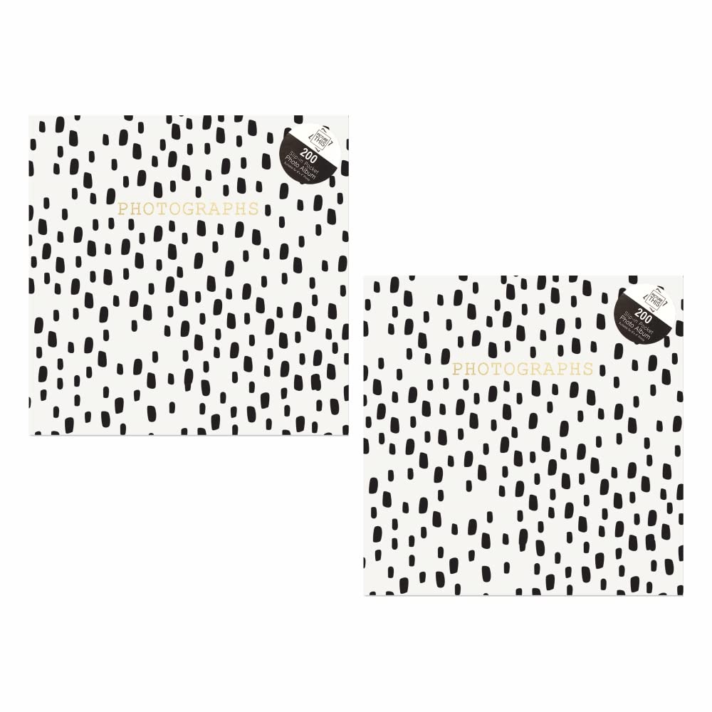 Set of 2 - Black Spots Design Photo Album 200 Slip-in Pockets of 6x4" (10x15cm) with Memo Writing Section Beside Each Photograph Memories Picture Album Memory Book Collection Birthday Travelling