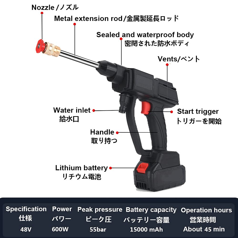 Amazon.co.jp: 高圧洗浄機 コードレス 充電式 24V 48V 充電式ハンディ