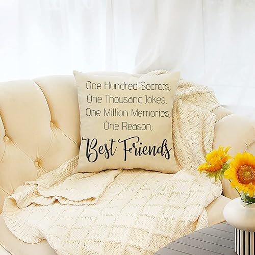 Miniatura 2 de Ogiselestyle Fundas de almohada de granja con cita de mejores amigos, 18 x 18 pulgadas, fundas de cojín rústicas con frases de amistad