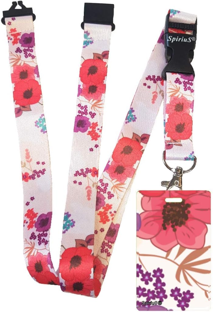SpiriuS Lanyard Neck Strap with Unique Badge Holder (Unique Poppies in White)