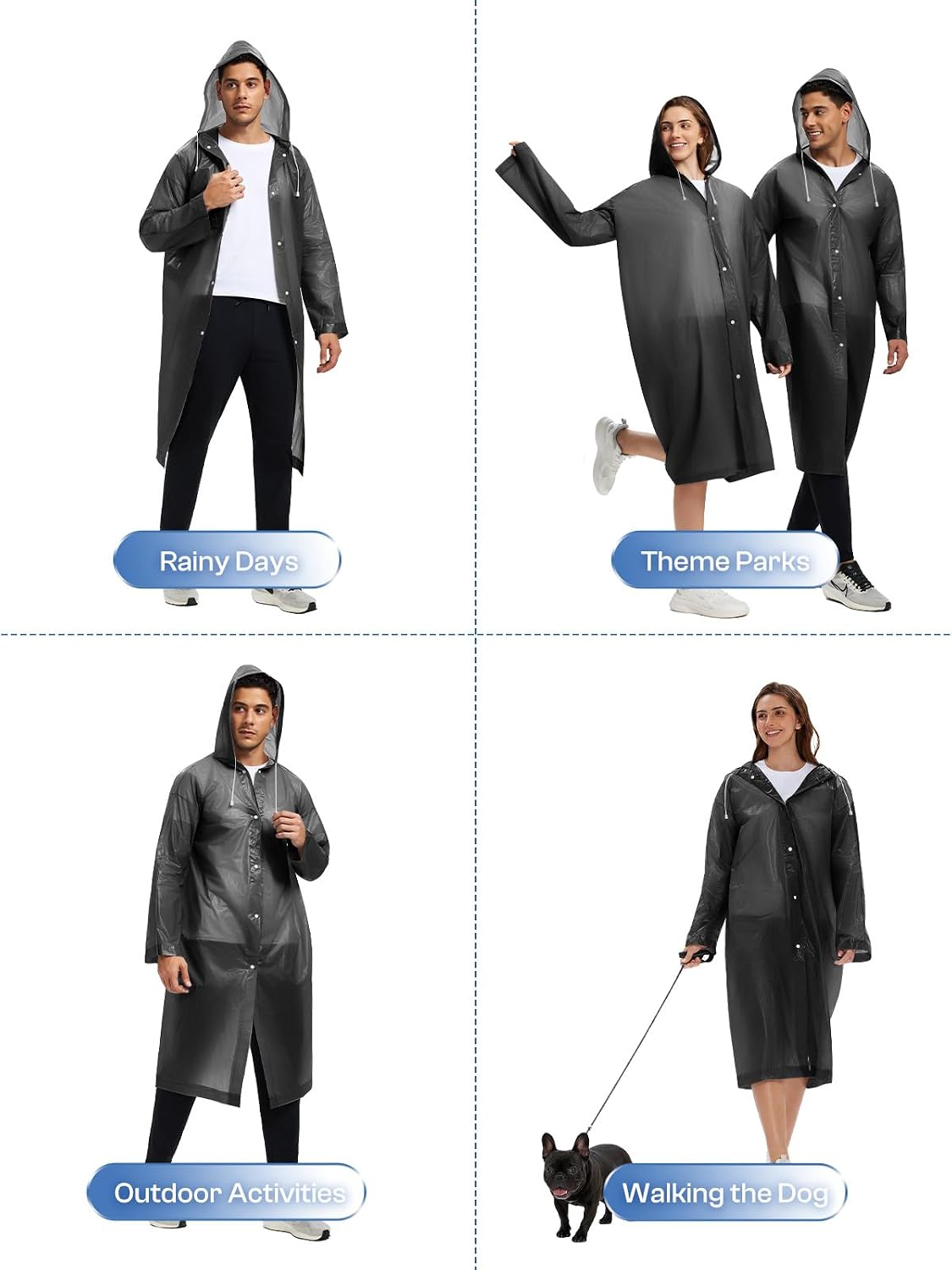 SaphiRose 2 Pack EVA Rain Ponchos for Adults, Reusable Hooded Raincoats image 5