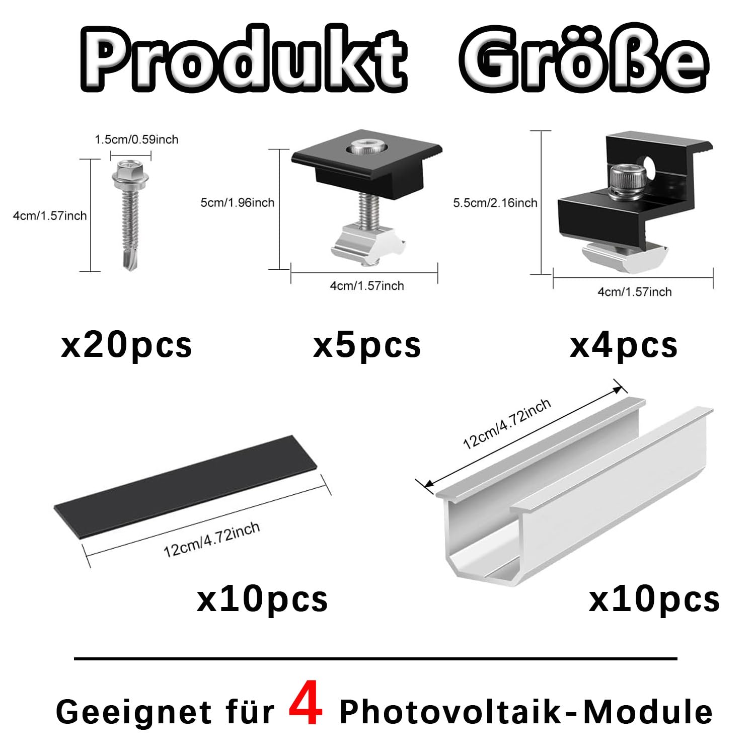 Kit Soporte Placas Solares, Soporte Placas Solares de Aleación de Aluminio, Panel Solar de Z de 30 mm / 35 mm, Soportes de Panel, Barco,Pared,Techo Plano (Para 4X modulos solares)