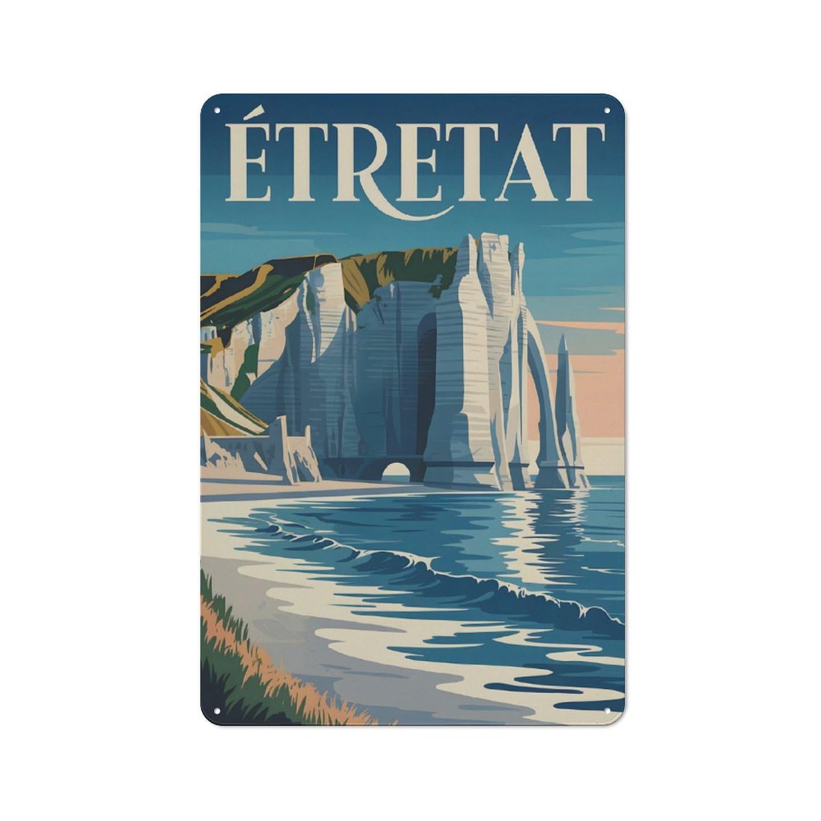 Junmoney Style-12 Étretat Cliffs Travel Retro Metal Wall Decor 30X20cm, Decorative Tin Plaque For Bar, Kitchen, Garage Or Games Room