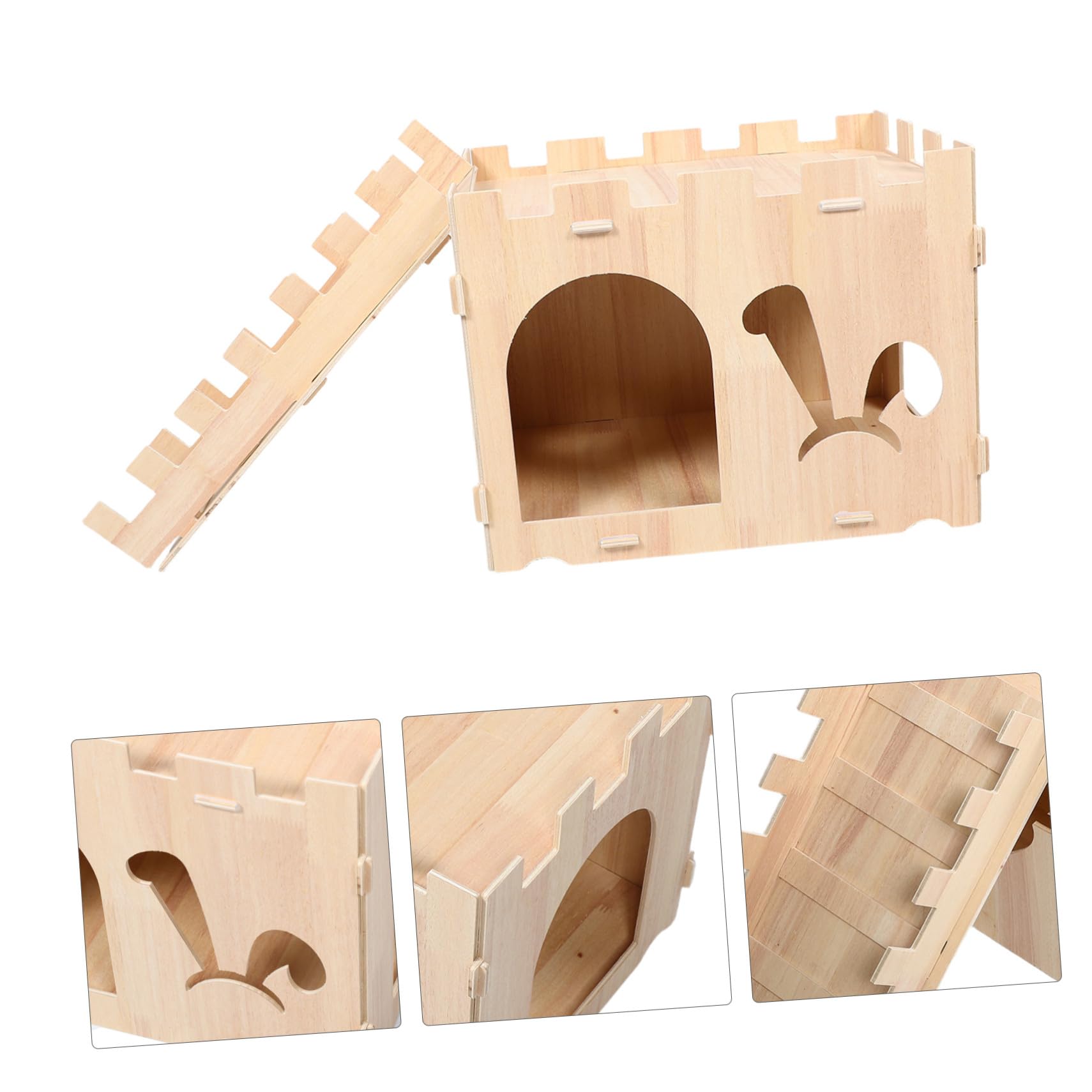 Casa de Madera para Mascotas Pequeñas con Escalera y Puerta Accesible Escondite para Conejos Cobayas Hámsteres y Hurones Refugio Interactivo para Animales Pequeños Interiores