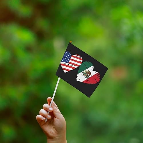 Miniatura 8 de Bandera de México de Estados Unidos, bandera de mano con corazón, tamaño único, tamaño pequeño, mini banderas en palo, decoraciones de fiesta para