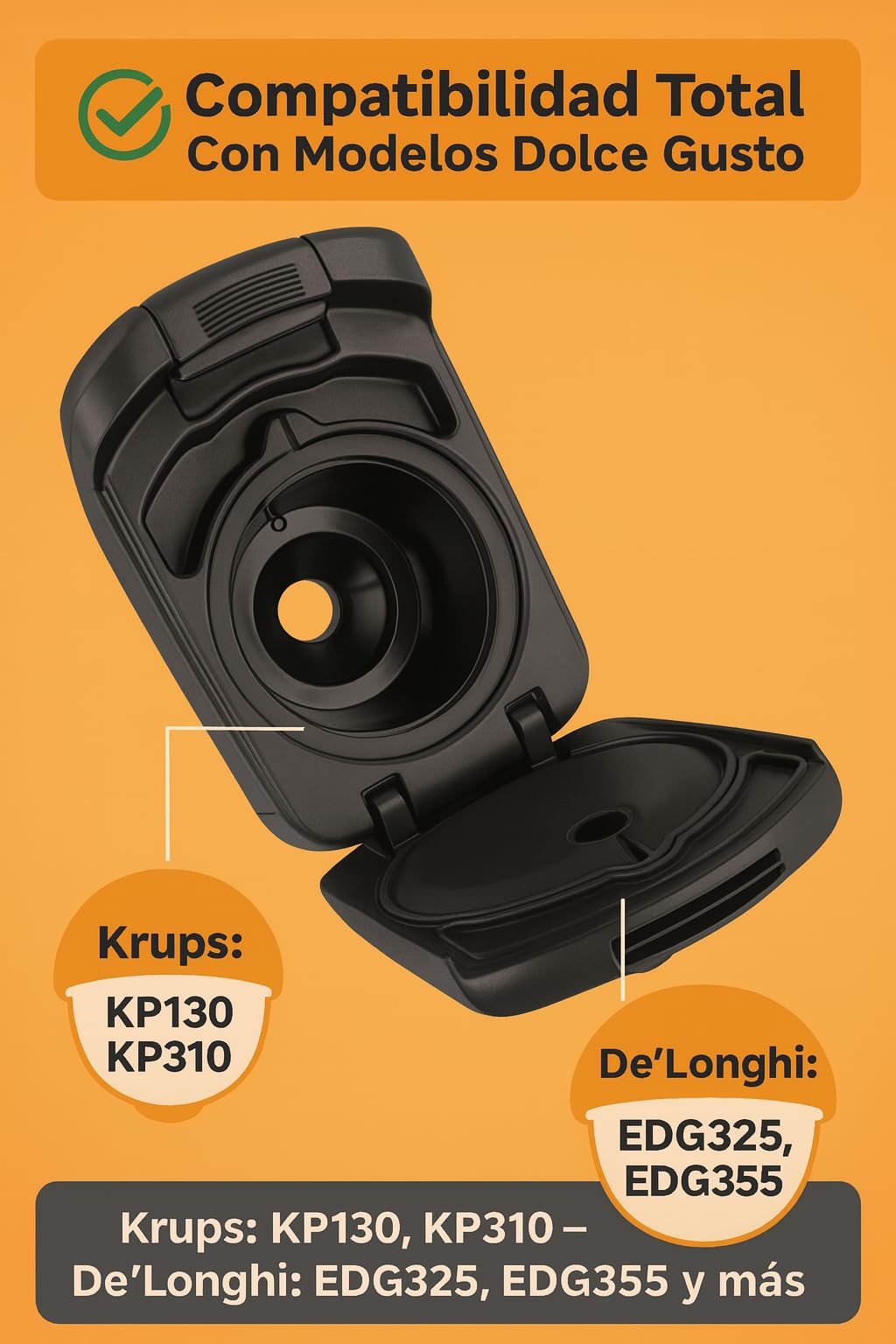 RO Linea Blanca ® Porta Capsulas Compatible Krups Dolce Gusto Lumio MS-624360 Repuesto Original Soporte Cafe KP130 KP310 Compatible DeLonghi EDG325 EDG355 Plastico Negro Alta Temperatura