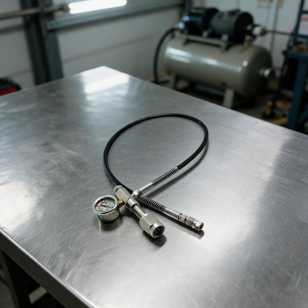 Adaptador de llenado CGA347 con manguera de 36 pulgadas de calibre de 6000 PSI | Se adapta a cilindros CGA347, calibre 6000 PSI, manguera de 36 pulgadas, protectores de resorte, decantación de alta presión