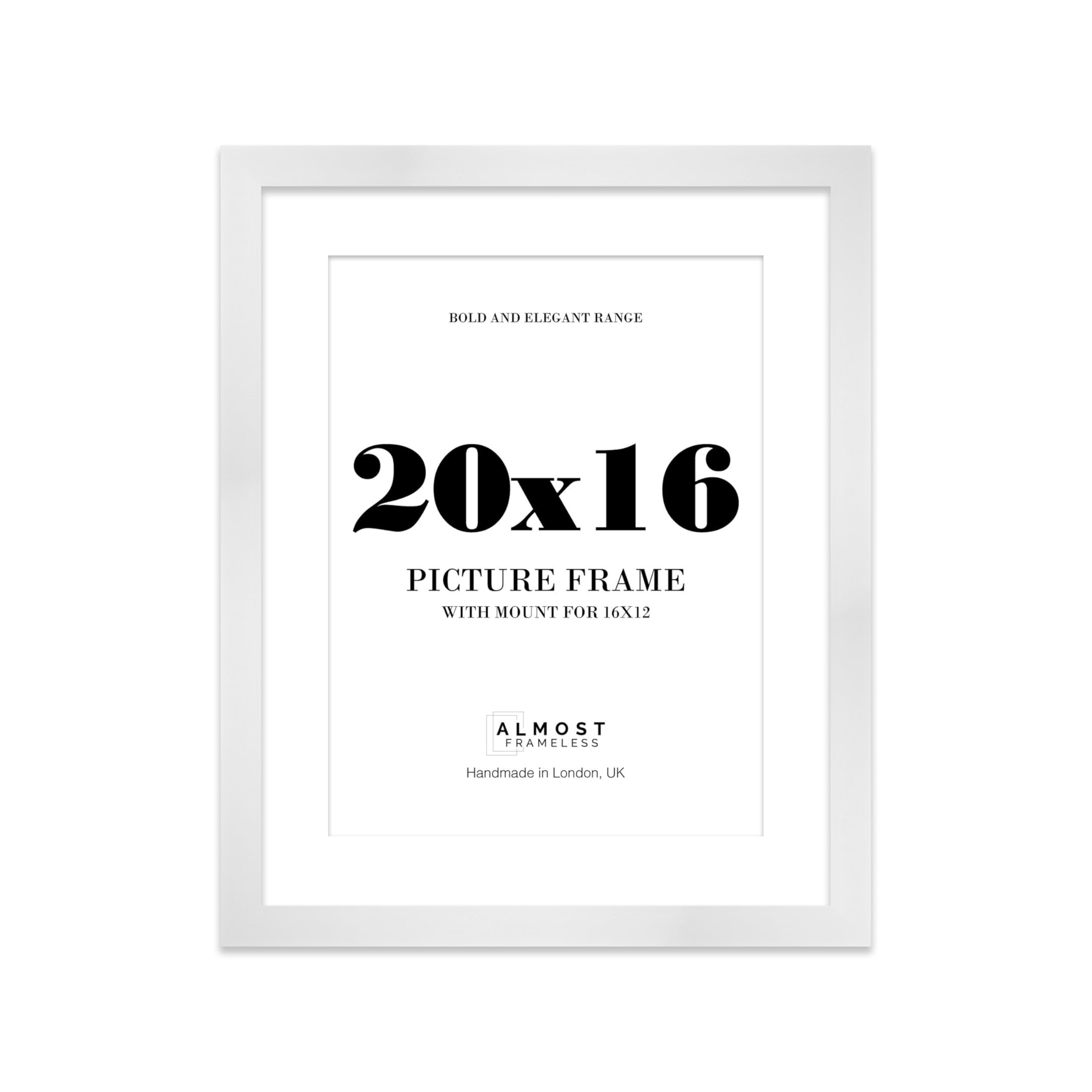 20x16 White Frame With Mount for 16x12 Pictures 28mm Edge Portrait and Landscape Display with Wall Hooks, 1 Pack