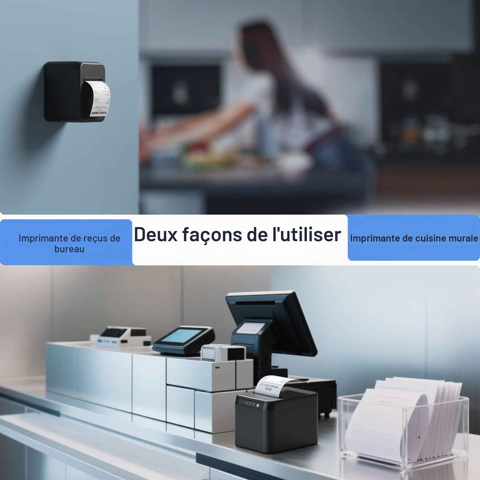 Bisofice Imprimante thermique 80 mm USB LAN ESC/POS pour restaurants supermarchés