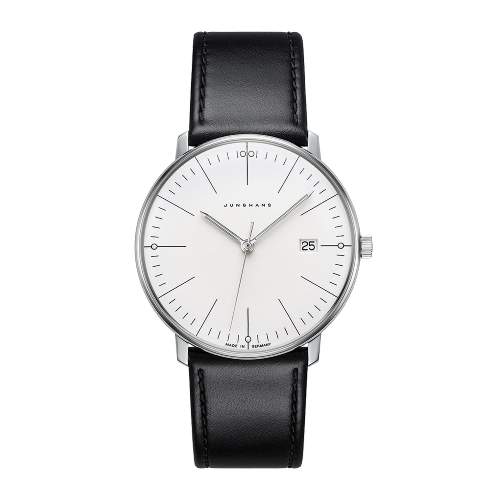 JUNGHANS max Bill Quarz Armbanduhr mit Saphirglas 41/4817.02 | präzise Quarzuhr, Armbanduhr mit minimalistischem Design, Business-Uhr mit schwarzem Lederband, edle Dress-Watch, Bauhaus-Uhr
