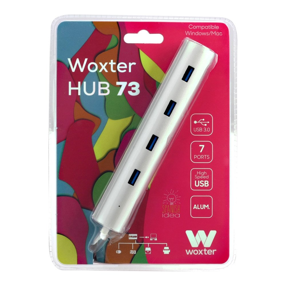 Woxter Hub 73 – Hub avec 7 Ports USB 3.0 jusqu'à 5 Gbps, Aluminium