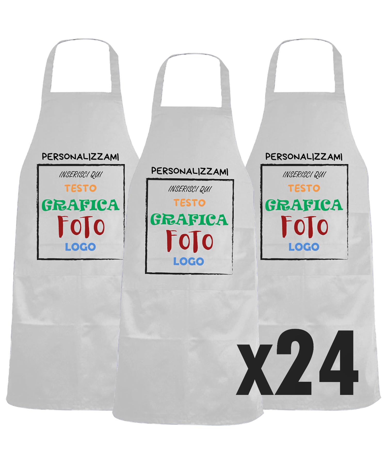 fratelliditalia.org KIT 24 grembiuli paravanti con tasca PERSONALIZZAZIONE INCLUSA Bianco -Nero -Rosso - Verde - Giallo Misura 82 X 60