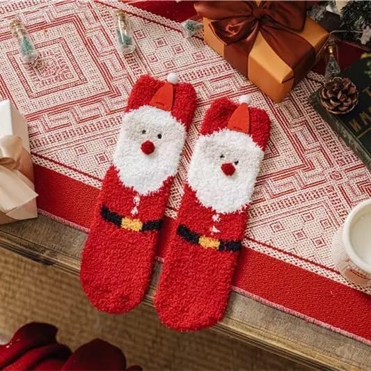 Christmas Socks 4 Pairs Santa Snowman Reindeer Gingebread Winter Fuzzy Xmas Polar Fleece Funny Novelty Socks - Image 3