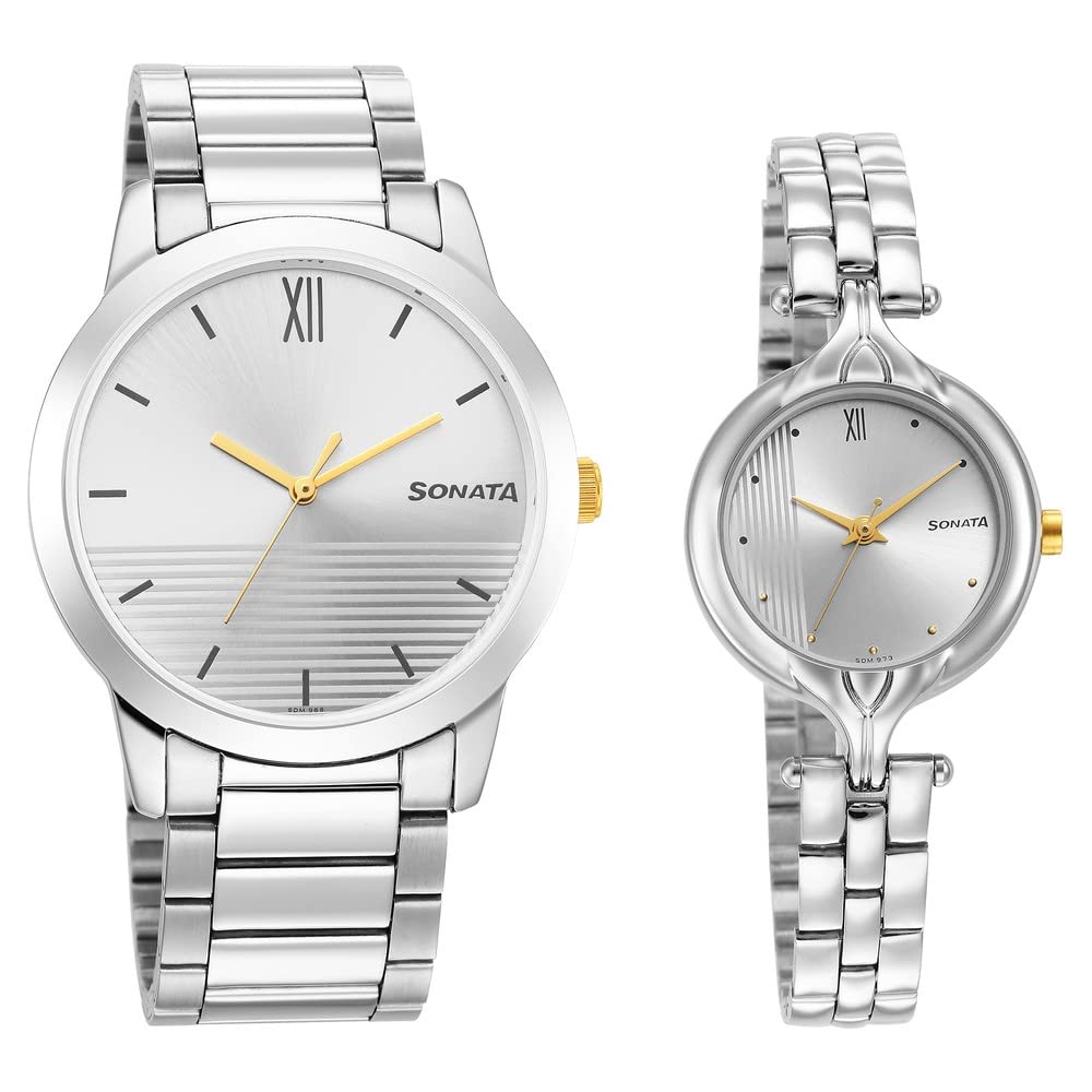 Sonata Quartz Analog Silver Dial Stainless Steel Strap Watch for Couple-NS7712587040BM01P (B0BS3TR8PW) Amazon Price History, Amazon Price Tracker