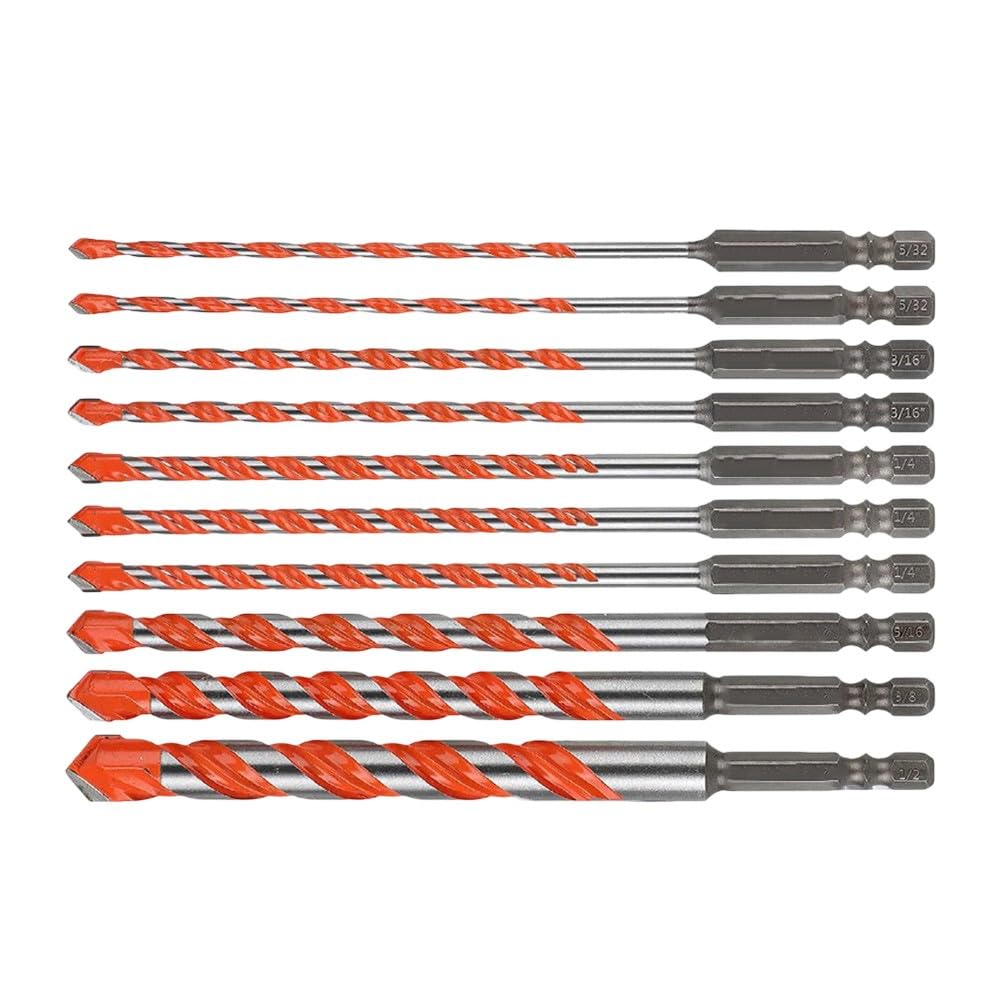 Juego de brocas para mampostería, carburo de hormigón para azulejos de ladrillo de vidrio, juego de 10 brocas hexagonales extendidas