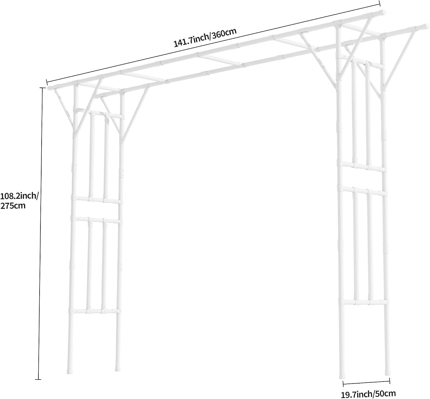 Flat Top Garden Arch Trellis Pergola, 11.8 x 9.02 FT Large Metal Arbor for Climbing Plants, Plastic-Coated Galvanized Steel Frame, Outdoor Decorative Arch for Garden, Backyard, Lawn (White)