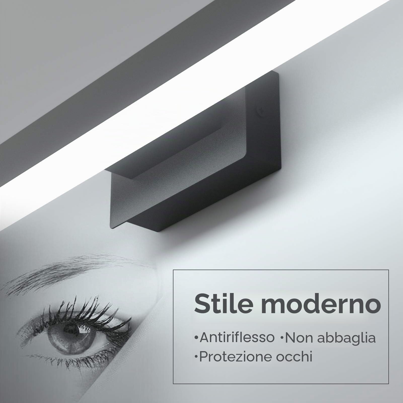 Klighten Lampada da Specchio Bagno LED Applique da bagno Interno Moderno Bagno Luce per Trucco 20W Bianco Freddo 6000K 1800LM 60CM Non-dimmerabile