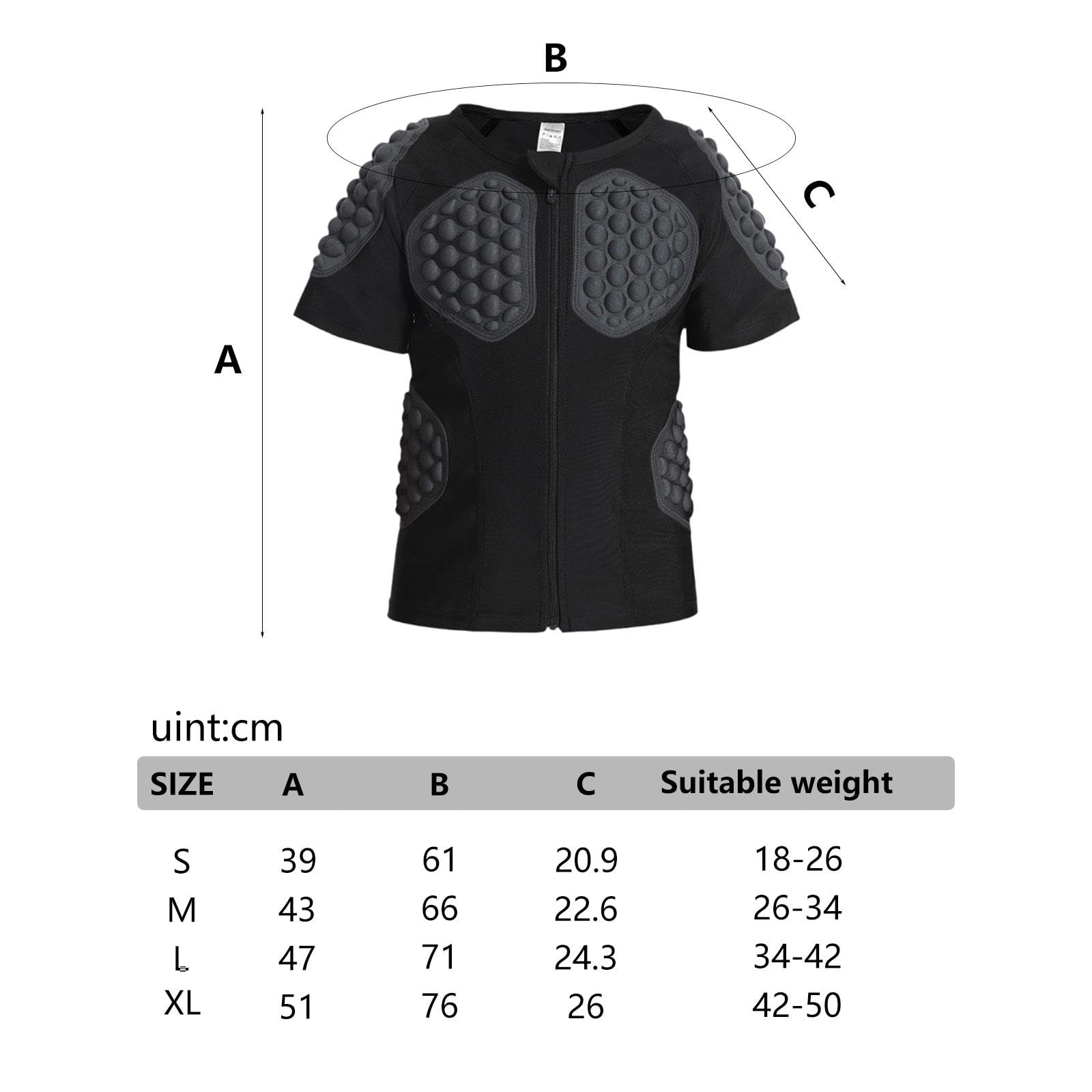 Camiseta Deportiva Acolchada Niños Protección Impacto Compresión EVA Transpirable Función Zipper Adecuada para Entrenamiento Rugby Baloncesto Ciclismo