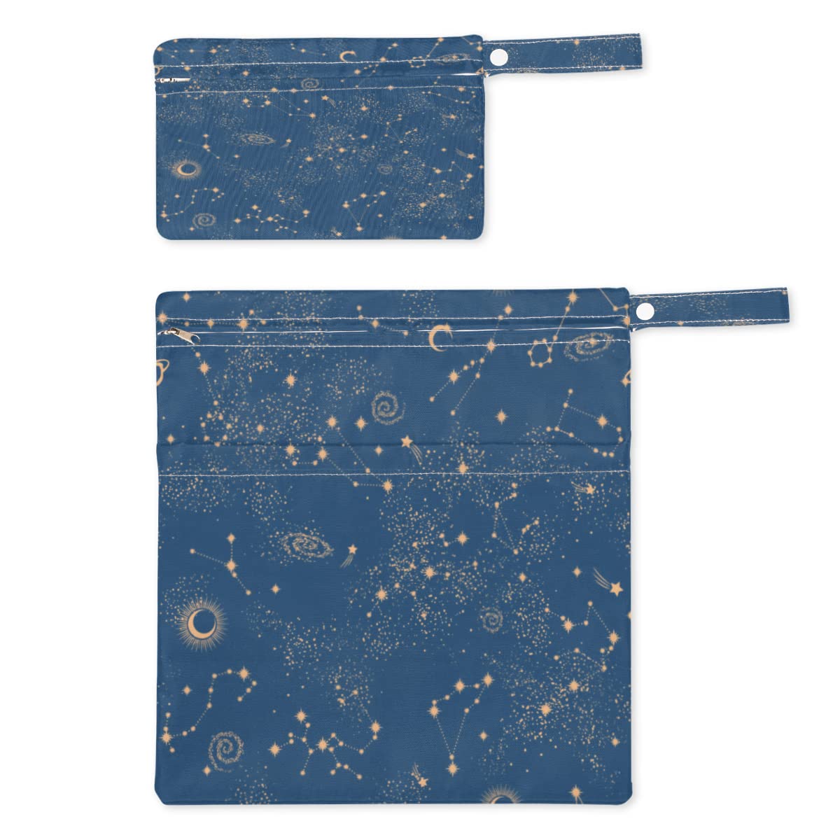 lakefvgk 2 PCs Wet Dry Bag Moon Star Space Constellation Pattern Wet Swimsuit Bag Waterproof Wet Bag Cloth Reusable Diapers for Toiletries Travel Beach Pool Stroller Gym
