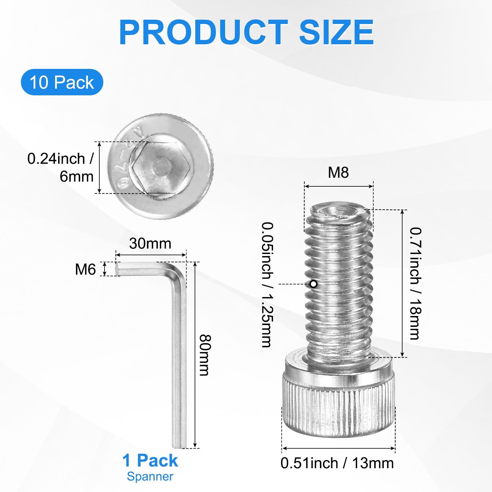 M METERXITY 10-Pack M8 x 18mm Socket Head Cap Screws, 304 Stainless Steel Hex Machine Bolts - Image 3