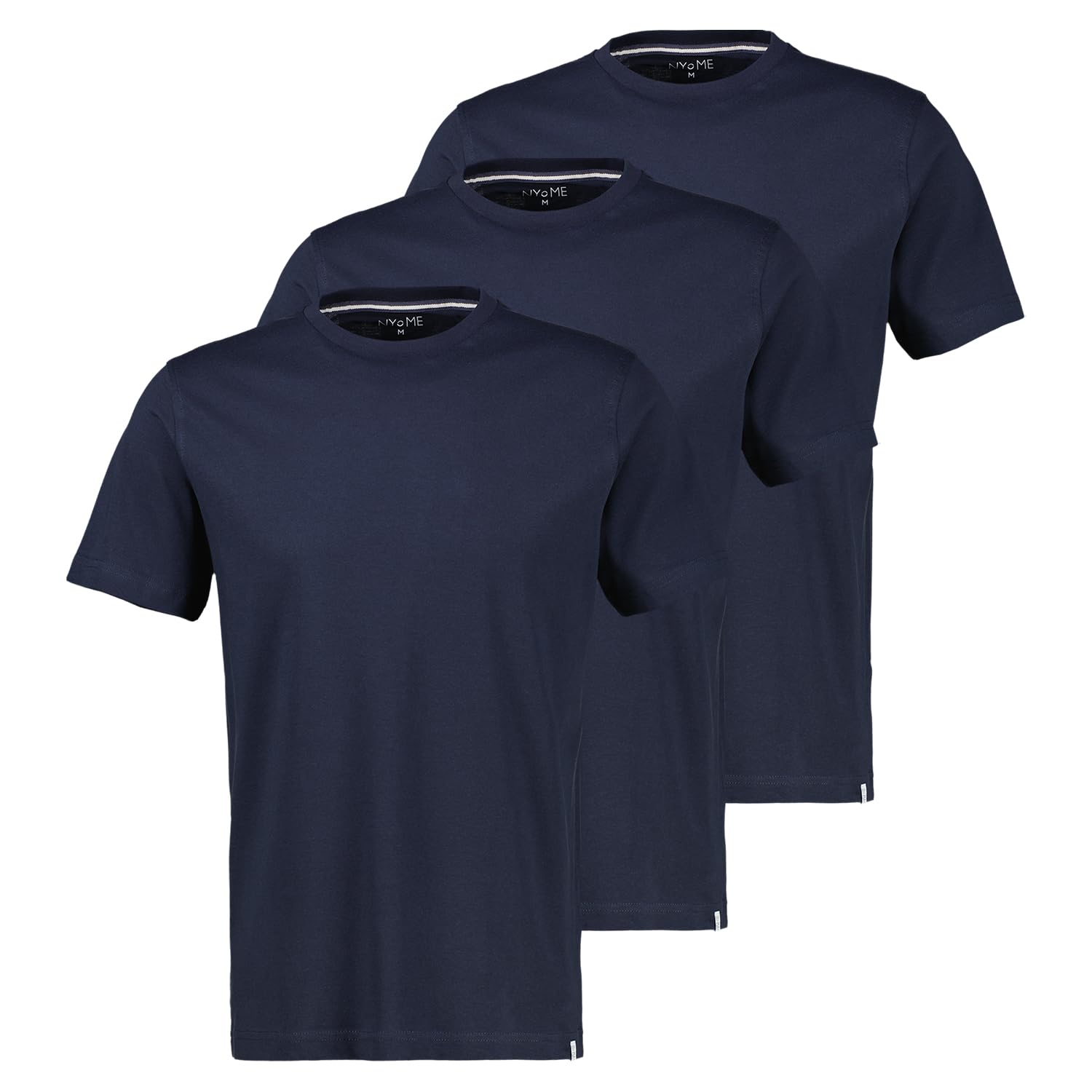 NYME Lot de 3 t-shirts pour homme - Col rond - Coupe droite - Manches courtes - Blanc, noir, gris, bleu, vert, beige - 100 % coton - 6 tailles (S à 3XL)