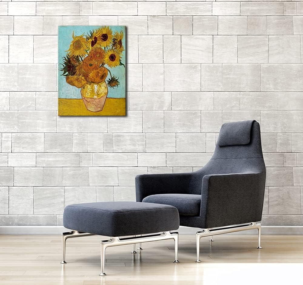 Wieco Art Sunflower Large Canvas Prints Wall Art by Vincent Van Gogh Oil Paintings Reproduction Modern Stretched and Framed Floral Giclee Flowers Pictures Artwork for Bedroom Home Office Decor