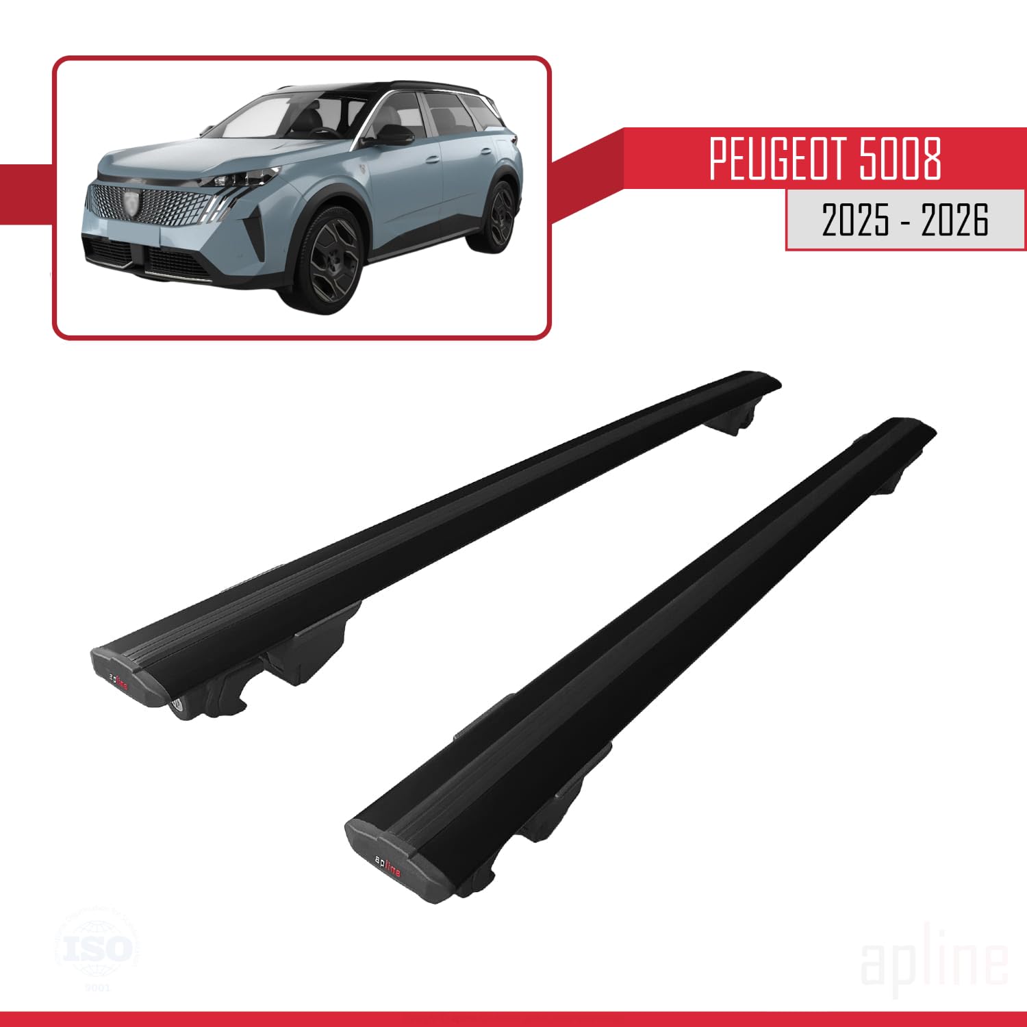Compatible con Peugeot 5008 (P67) 2025-2026 Modelo Hook Barra de Techo Auto Portaequipajes Barras Transversales Negro Aluminio 2 Barras
